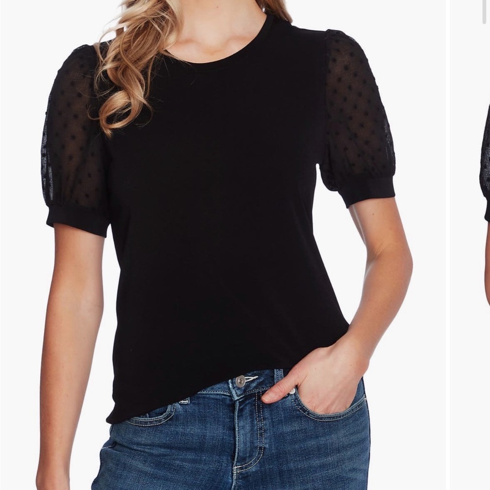 CeCe Black Fitted Embellished Blouse